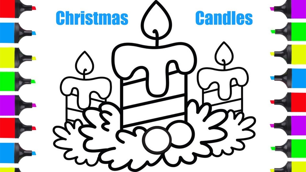 1280x720 How To Draw Christmas Candles Easy Coloring For Kids Christmas - Christmas Candle Drawing
