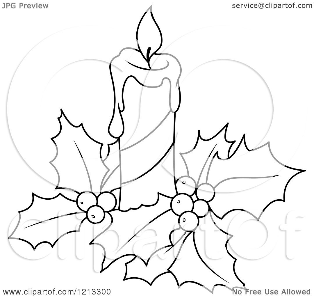 1080x1024 Christmas Candle Drawing Clip Art Black And White - Christmas Candle Drawing