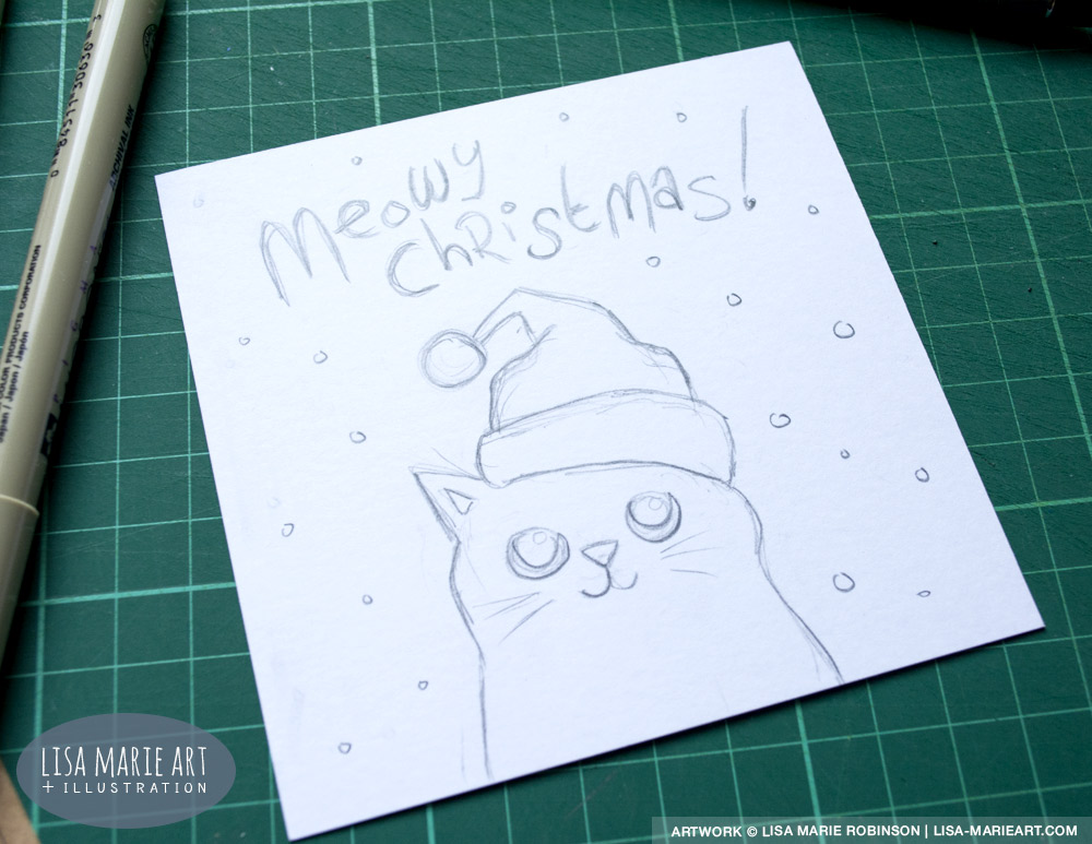 1000x773 Hand Drawn Cat Christmas Cards Sneak Peek Lisa Marie Art - Christmas Card Drawing