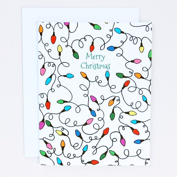 570x570 Merry Christmas Lights Single Card Blank Hand Drawn Christmas - Christmas Card Drawing