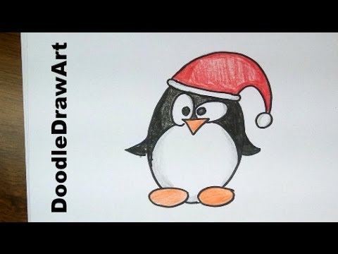 480x360 Drawing How To Draw A Cute Cartoon Christmas Penguin Tux - Christmas Cartoon Drawings