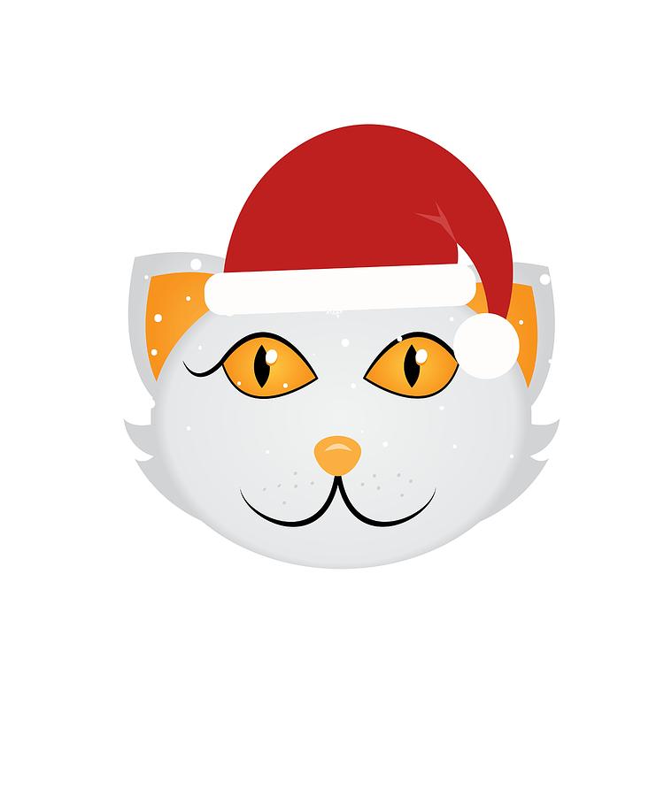 750x900 Christmas Cat In Santa Hat Drawing - Christmas Cat Drawing