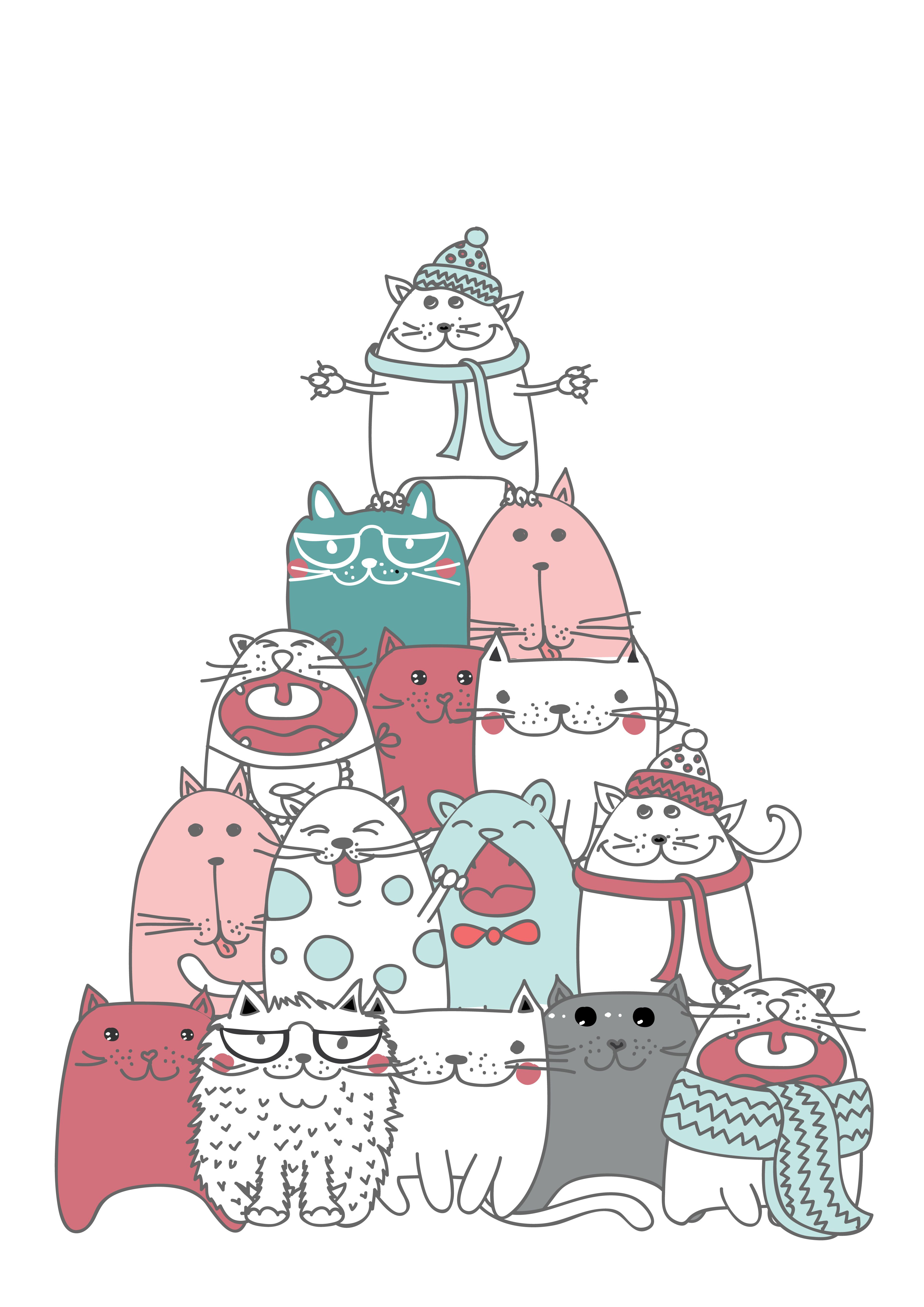 3721x5262 Christmas Cat Tree - Christmas Cat Drawing