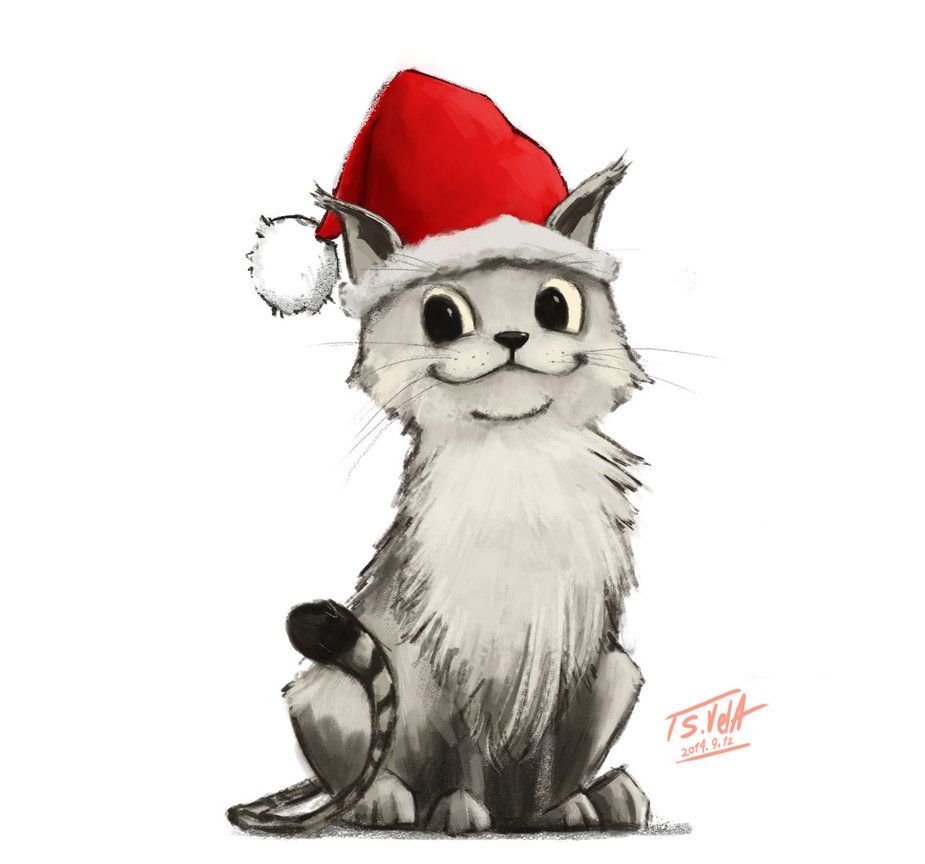 925x864 Christmas Kitty - Christmas Cat Drawing