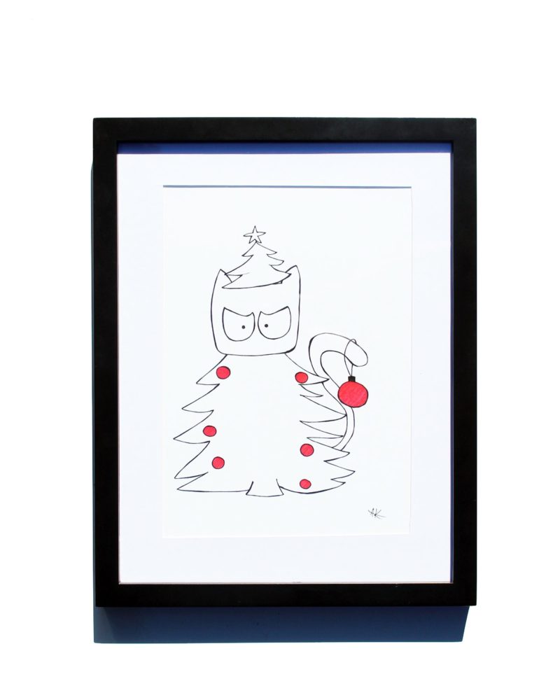 800x1000 Drawing Handmade Christmas Cat, Christmas Tree Art And Cat - Christmas Cat Drawing