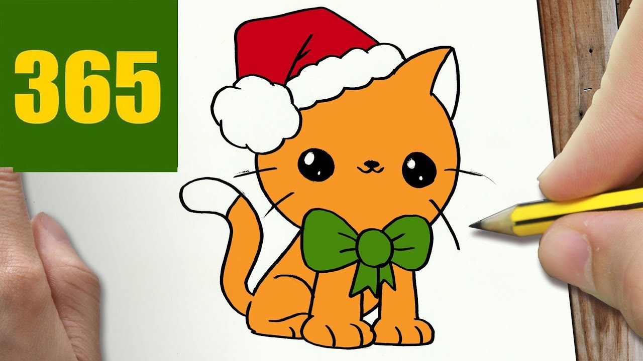 1280x720 How To Draw A Christmas Cat Cute, Easy Step - Christmas Cat Drawing