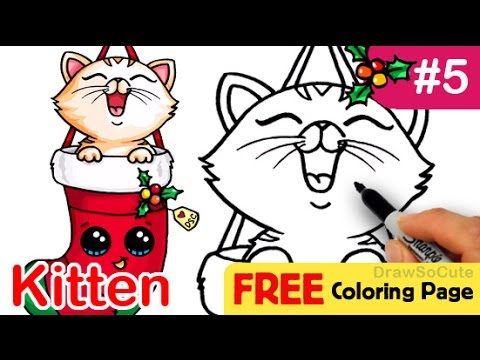 480x360 How To Draw Kitten In Christmas Stocking Cute Step - Christmas Cat Drawing