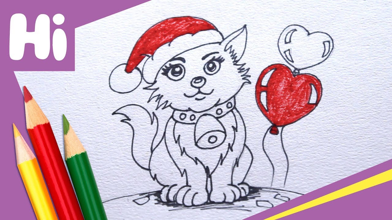 1280x720 How To Draw A Christmas Cat For Kids - Christmas Cat Drawing
