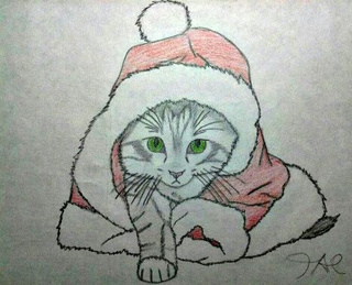 320x259 A Picture I Drew Years Ago Of A Christmas Kitty, How You Like - Christmas Cat Drawing