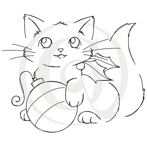 600x600 Meowy Christmas Cat With Ornament Svgdxf Cats Drawing Craft - Christmas Cat Drawing