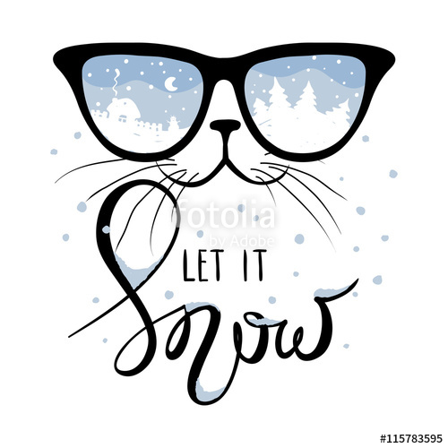 500x500 Cat In The Glasses In Which Winter Is Reflectedfunny Christmas - Christmas Cat Drawing