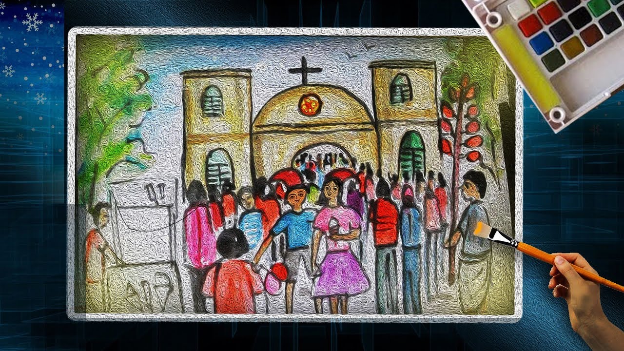 1280x720 Christmas Drawings How To Draw Christmas Day Celebration Step - Christmas Celebration Drawing