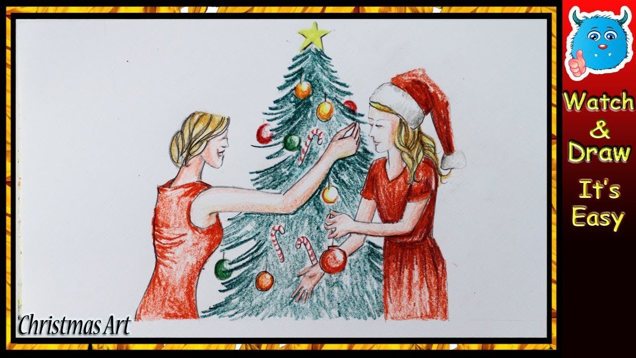 1280x720 Christmas Tree Drawing Easy Celebration Idea For Beginners - Christmas Celebration Drawing