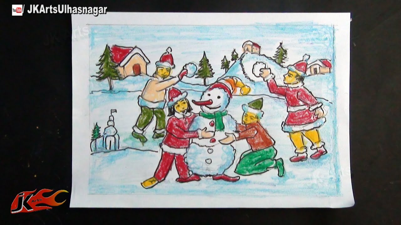 1280x720 Diy Easy Christmas Drawings How To Draw Jk Arts - Christmas Celebration Drawing