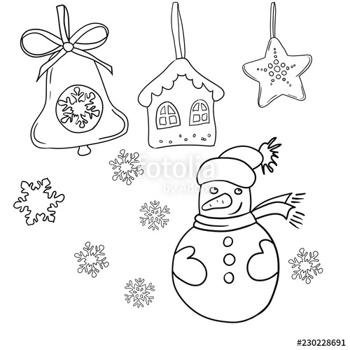 500x500 Set Of Vector Black And White Drawings On The Theme - Christmas Celebration Drawing