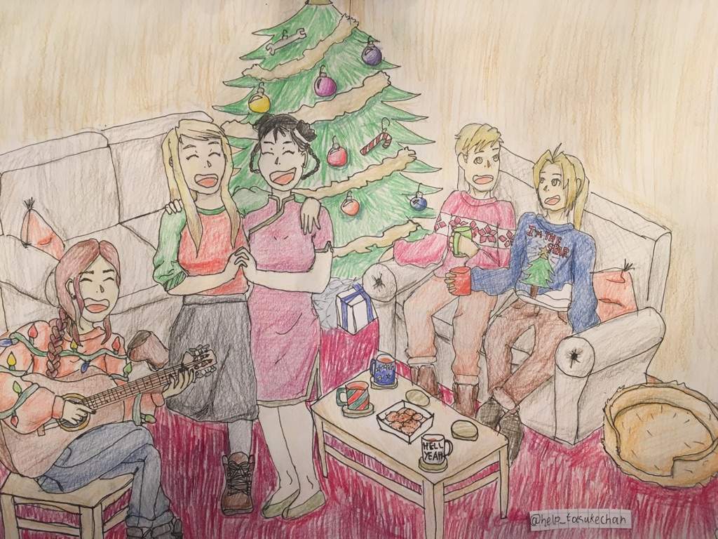 1024x768 Fullmetal Alchemist Amino - Christmas Celebration Drawing