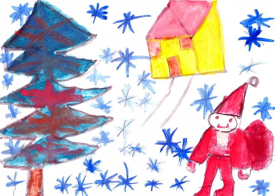 900x642 Childs Drawing Of Home Child's Christmas Drawing, The Little - Christmas Children Drawing