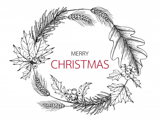 626x469 merry christmas'day backgroungs with line art drawing illustration - Christmas Day Drawing