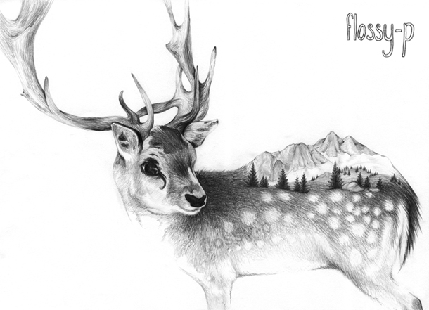 610x441 Christmas Reindeer Flossy P Illustration Art - Christmas Deer Drawing