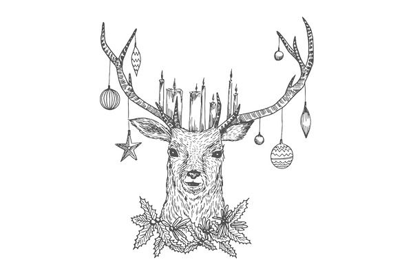 600x400 Christmas Sketch Deer Canvas Ideas Christmas Sketch, Deer - Christmas Deer Drawing