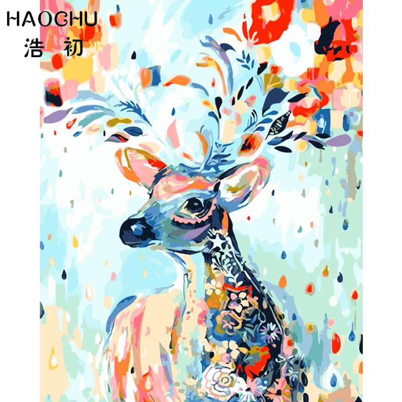 800x800 Haochu Nordic Christmas Deer Animal Oil Painting Coloring - Christmas Deer Drawing