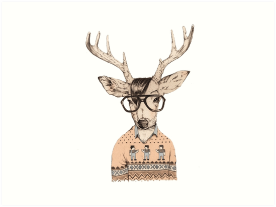 549x413 Christmas Deer Hipster Draw Art Prints - Christmas Deer Drawing