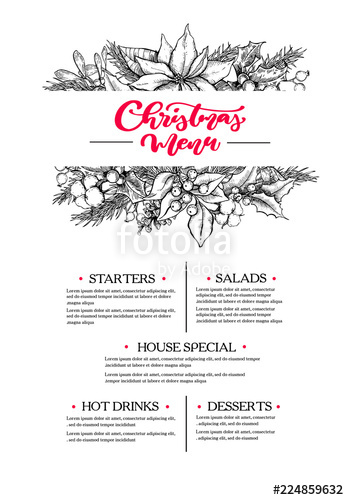 349x500 Christmas Menu Restaurant And Cafe Drawing Template With Xmas G - Christmas Design Drawing