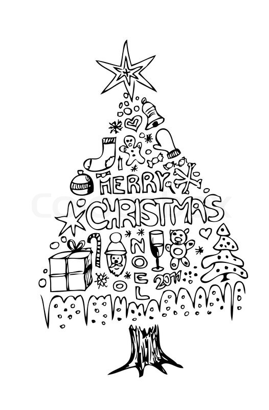 526x800 Hand Drawn Christmas Tree Isolated On Stock Vector Colourbox - Christmas Design Drawing
