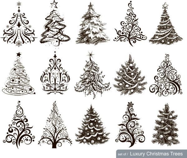 600x507 Christmas Pictures To Draw Hand Drawn Christmas Tree Mix Design - Christmas Design Drawing