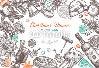 400x277 Merry Christmas Happy Holiday Dinner Menu Plan Horizontal Festive - Christmas Dinner Drawing