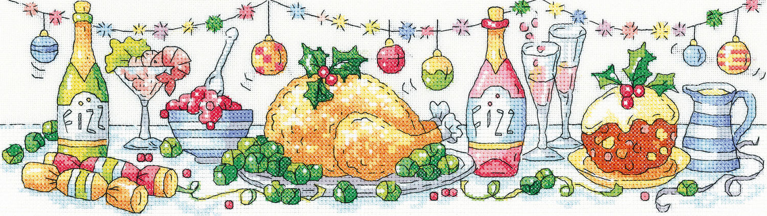 1500x423 Christmas Dinner Cross Stitch Kit Only - Christmas Dinner Drawing