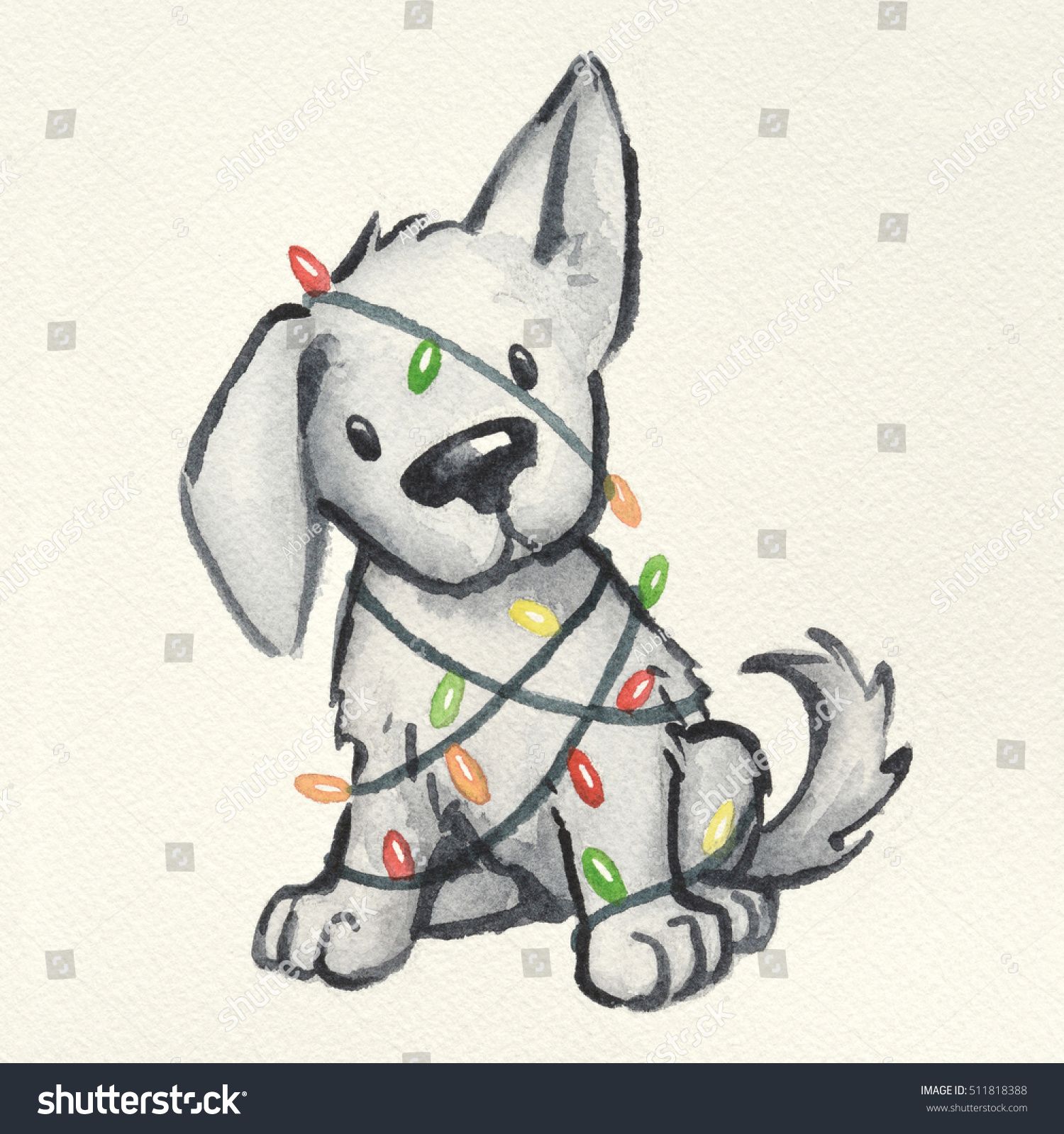 1500x1600 Design Illustration In Watercolor - Christmas Dog Drawing