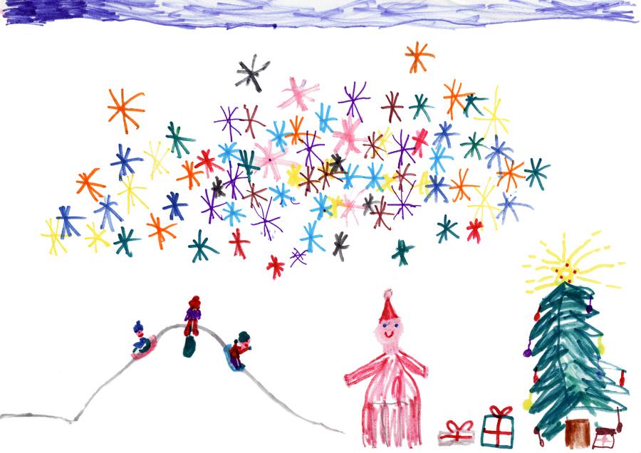 900x636 Drawn Girl Christmas - Christmas Drawing Children