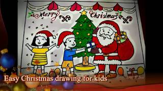 320x180 Santa Clause With Gifts And Christmas Tree Drawing - Christmas Drawing For Children