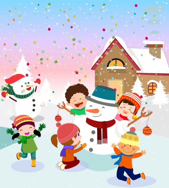 541x600 Christmas Drawing Joyful Kids Snowman Icons Colored Cartoon Free - Christmas Drawing For Kids