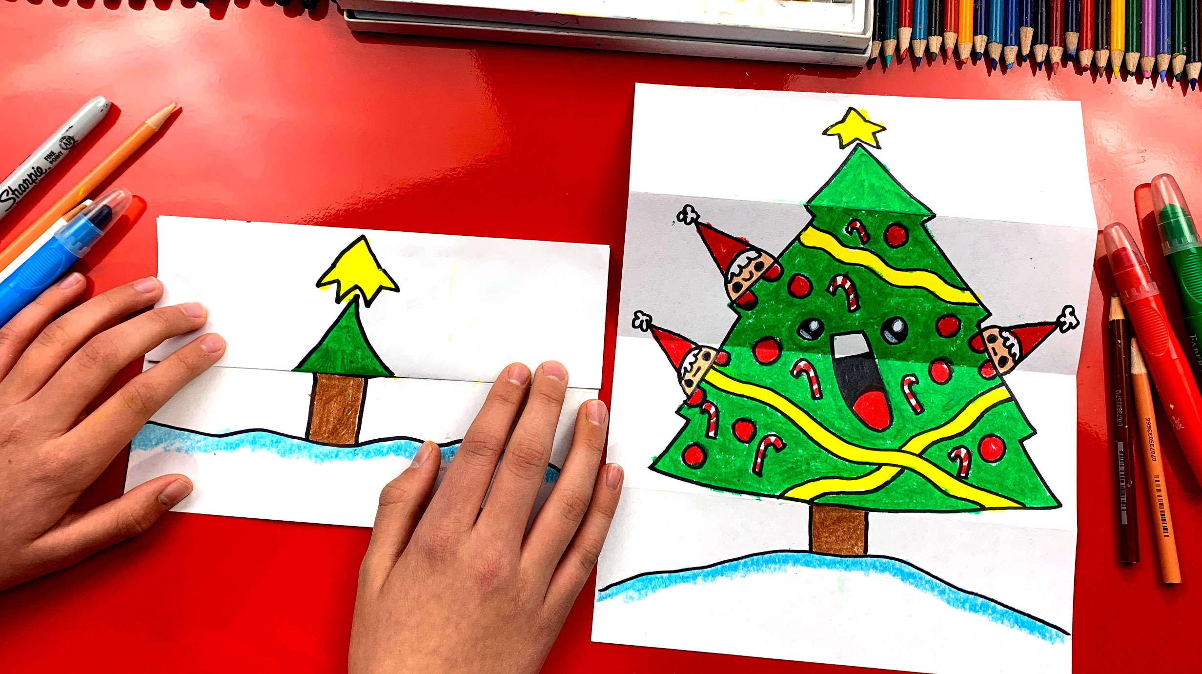2463x1381 how to draw a christmas tree folding surprise - Christmas Drawing For Kids