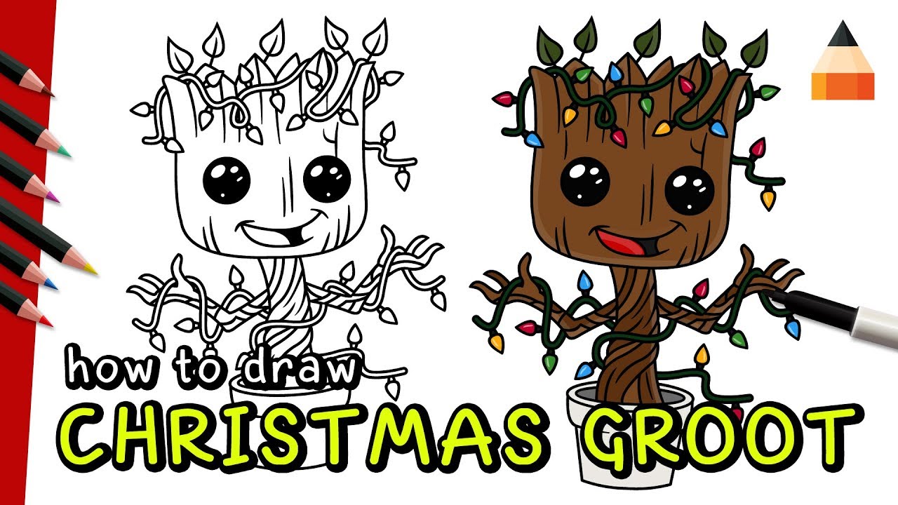 1280x720 how to draw groot groot baby baby groot drawing christmas - Christmas Drawing Ideas