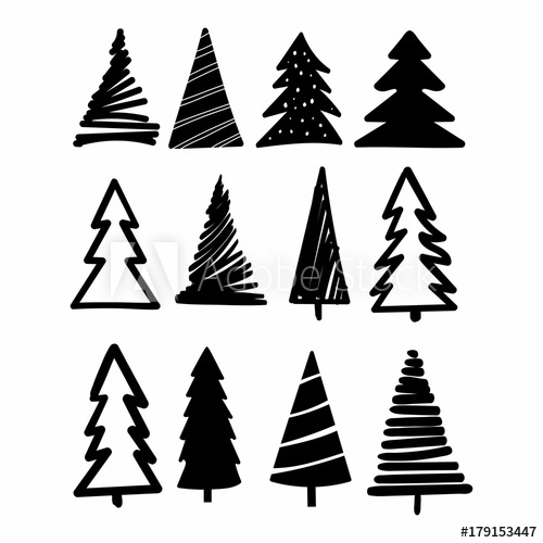 500x500 Drawing Outline Or Hand Sketch Christmas Tree Isolate Set Vector - Christmas Drawing Outline