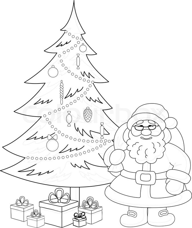 673x800 Santa Claus And Christmas Tree, Stock Vector Colourbox - Christmas Drawing Outline