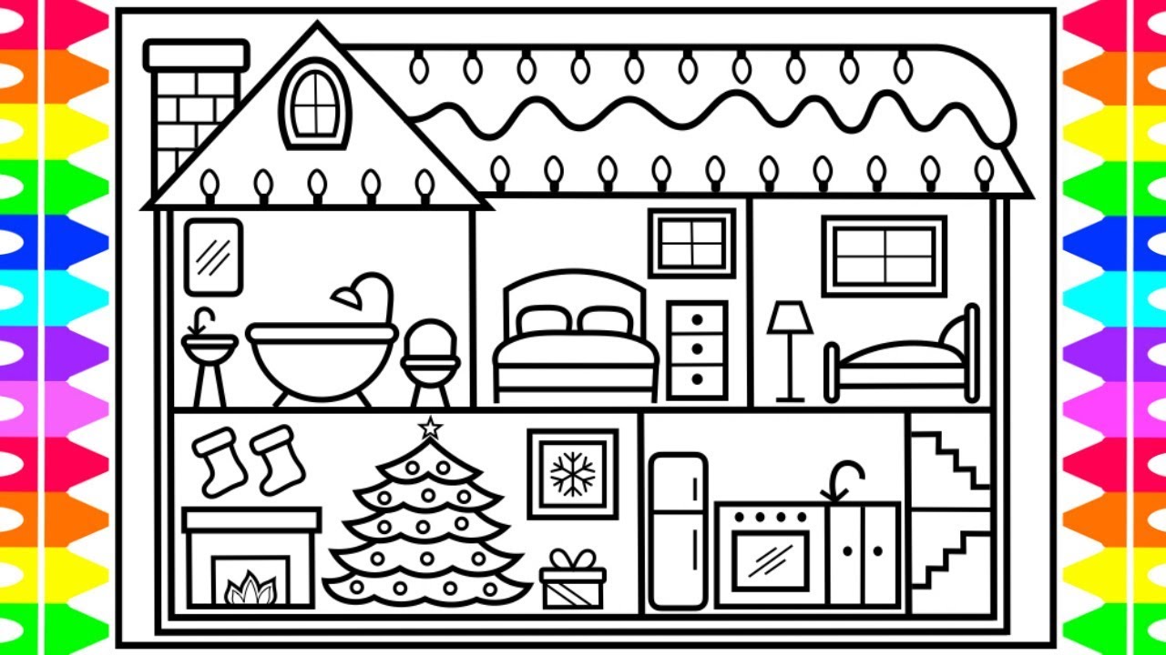1280x720 how to draw a christmas house with decorations - Christmas Drawing Pages