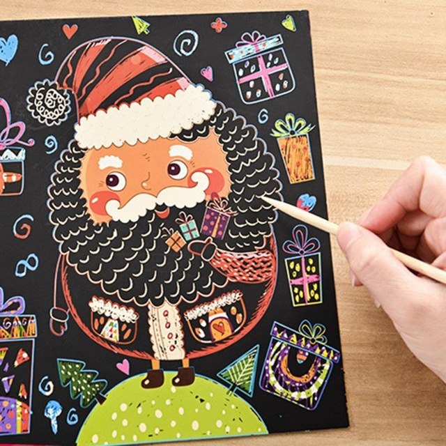 640x640 Colorful Christmas Type Ccratch Drawing Paper Toys Diy Cartoon - Christmas Drawing Paper