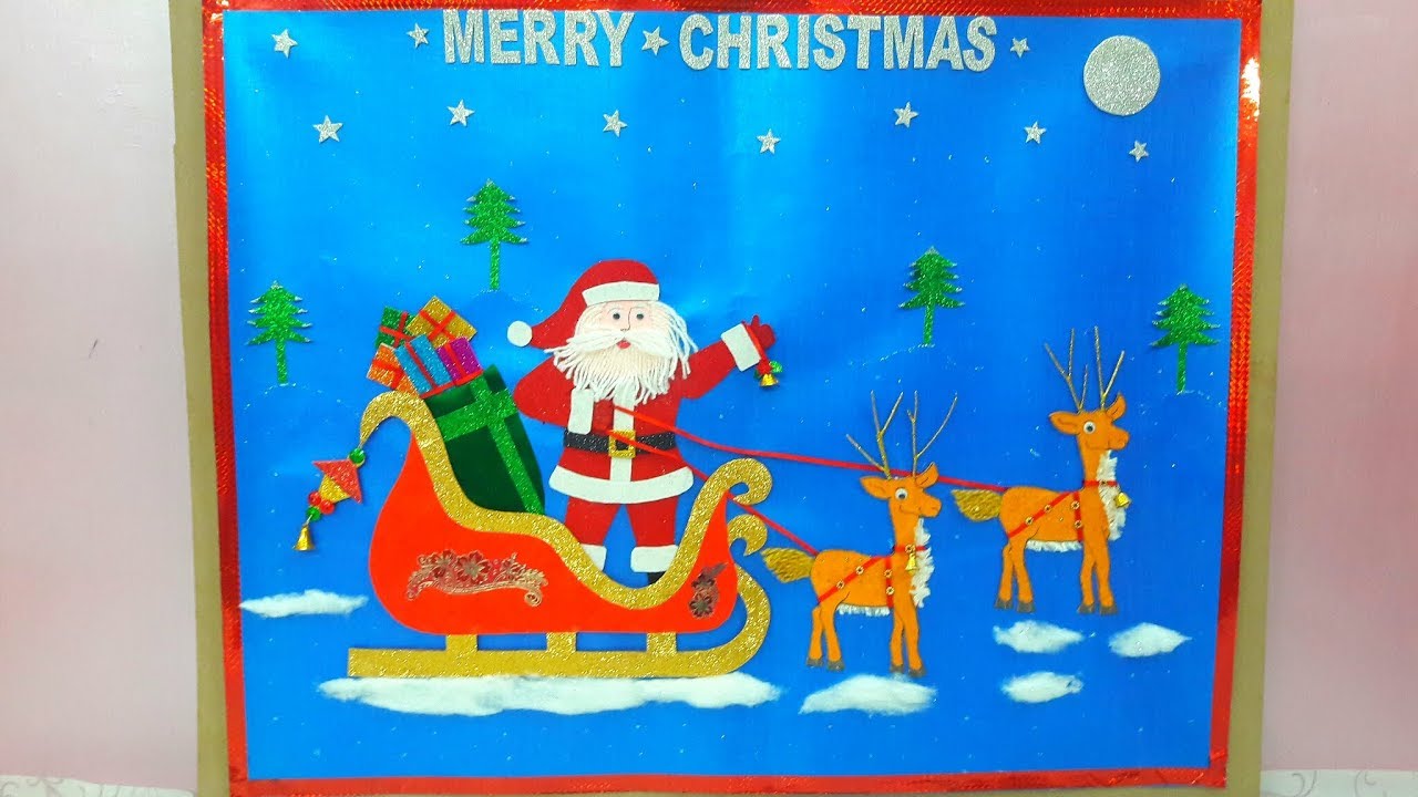 1280x720 Christmas Chartsanta Claus On Sleigh - Christmas Drawing Paper