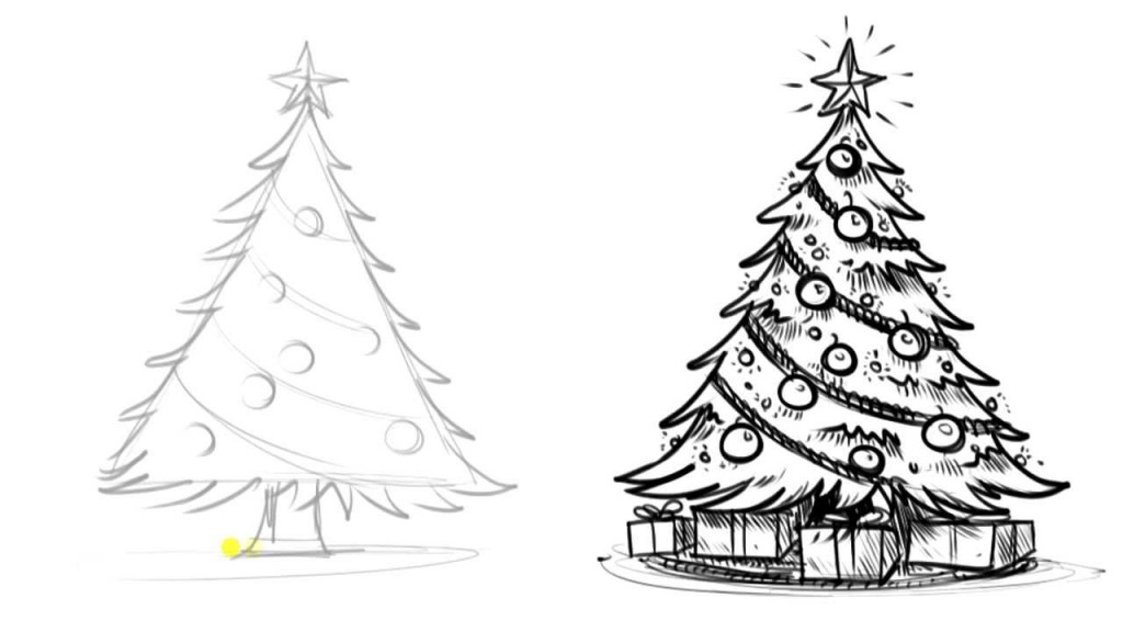 1024x576 Christmas Tree Drawing Black And White Find Craft Ideas - Christmas Drawings Black And White