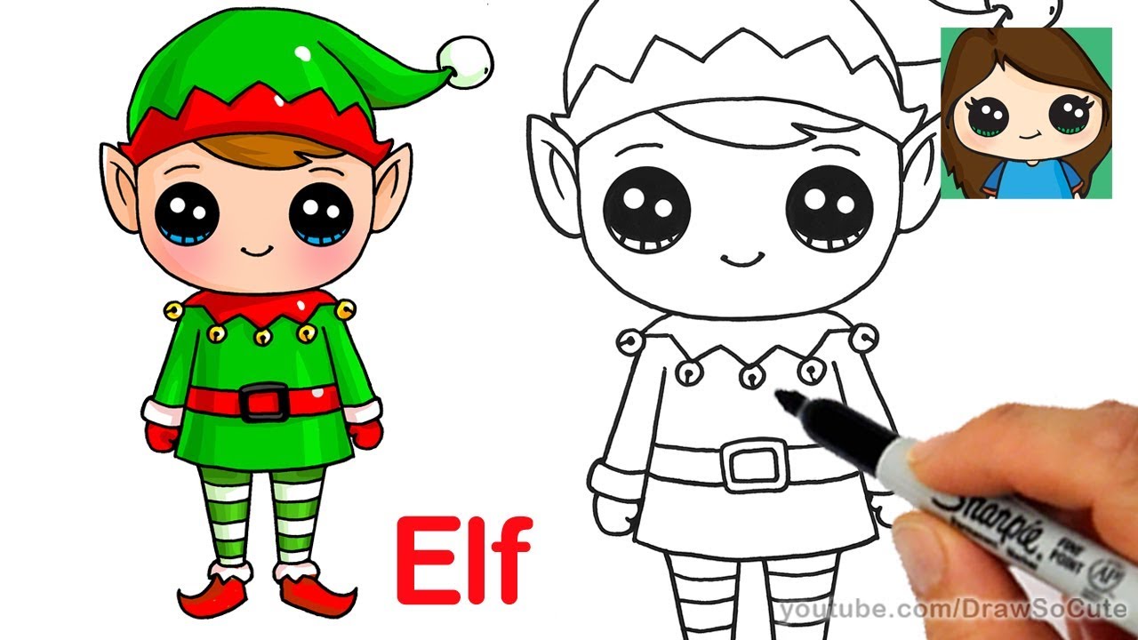 1280x720 how to draw a christmas elf easy and cute - Christmas Elf Drawing