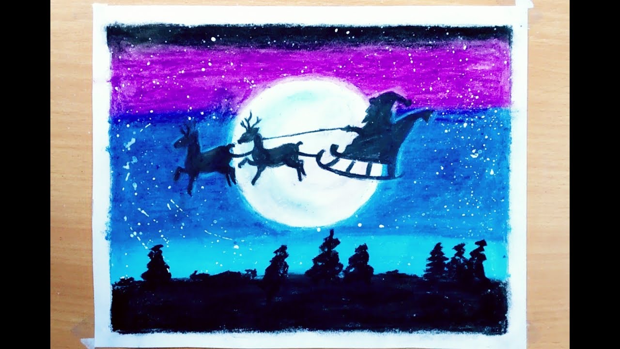 1280x720 Christmas Santa Clause Drawing Santa Clause On Sleigh Drawing - Christmas Festival Drawing