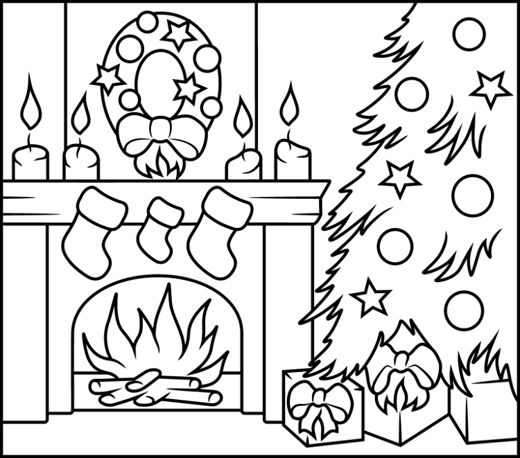 750x661 christmas fireplace drawing at getdrawings com free for personal - Christmas Fireplace Drawing