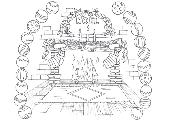 600x424 fireplace christmas drawings festival collections - Christmas Fireplace Drawing