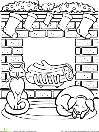 331x440 fireplace with stockings coloring - Christmas Fireplace Drawing