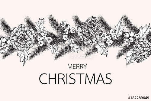 500x334 Flower Frame Drawing Illustration For Merry Christmas'day - Christmas Flowers Drawing