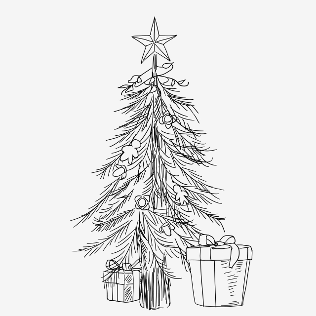 640x640 line drawing christmas gift box illustration hand drawn cartoon - Christmas Gift Box Drawing